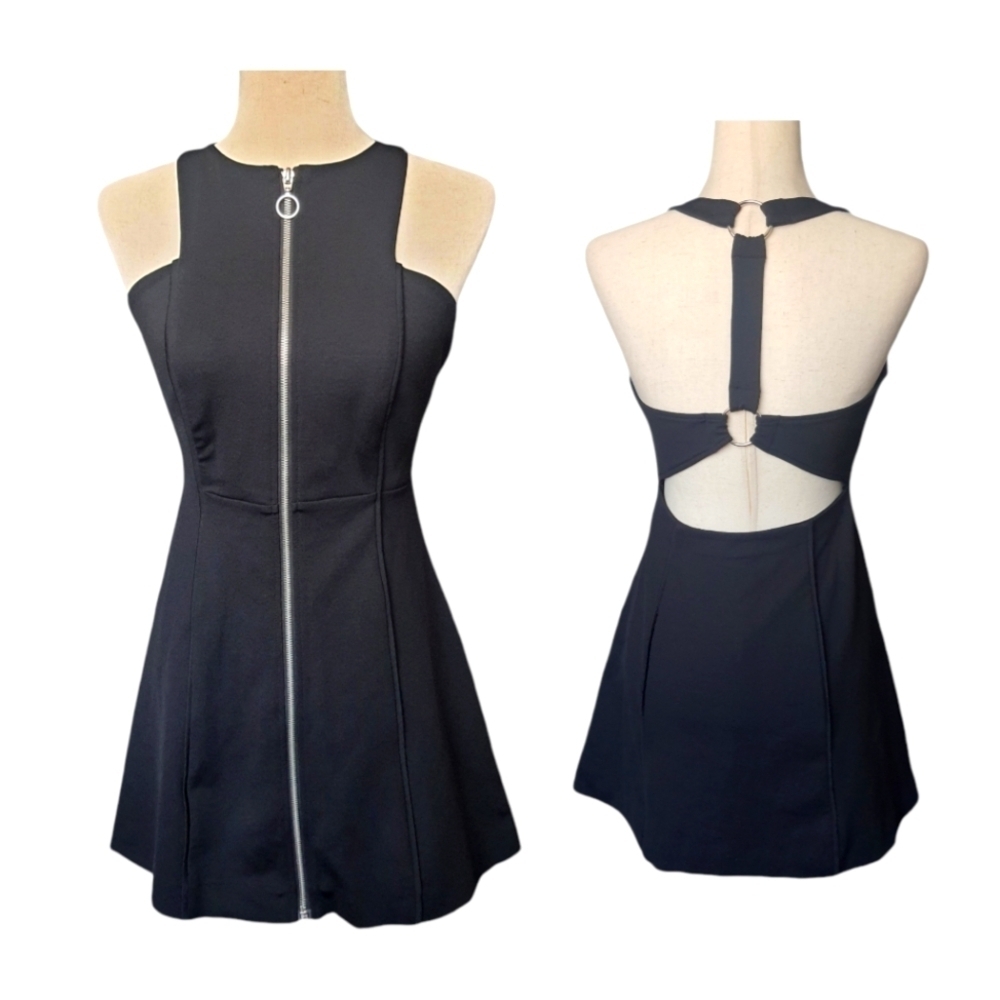 FP Black Zip Halter Dress Ladies XS Open Back Mini